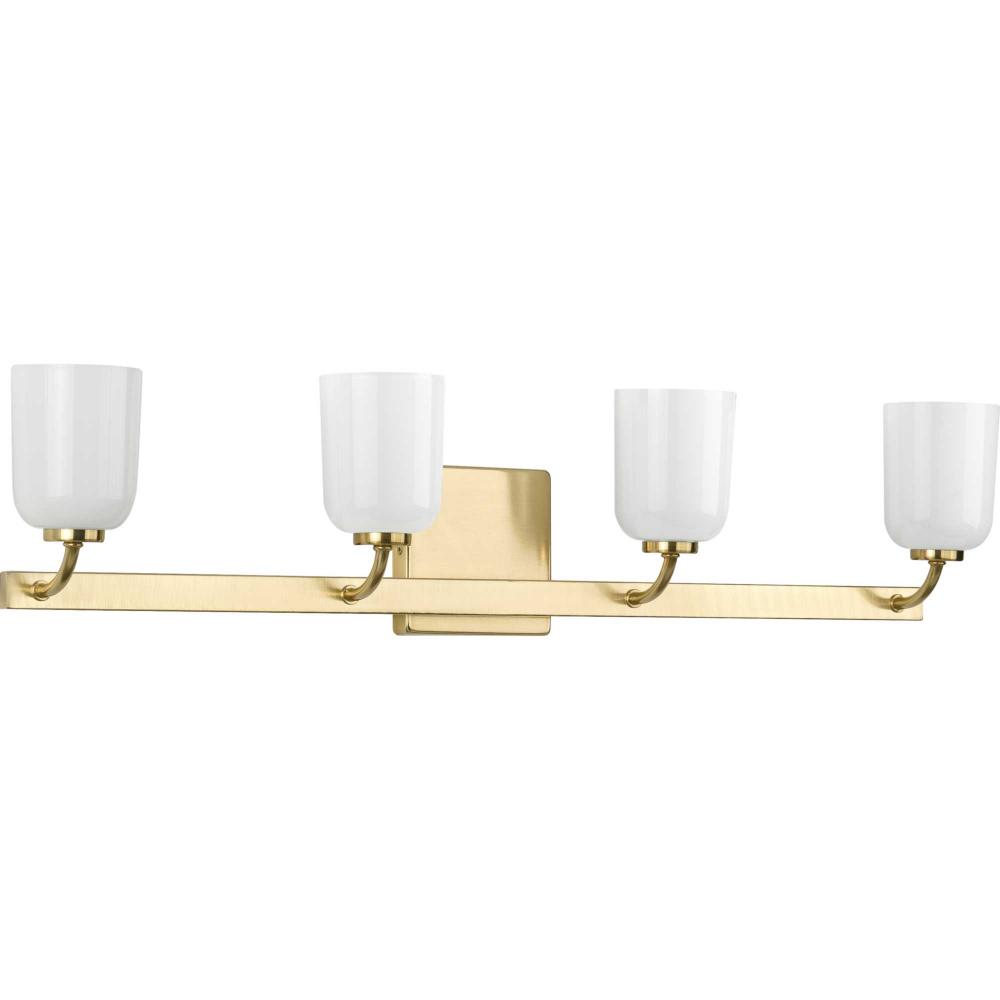 Moore Collection Four-Light Satin Brass White Opal Glass Luxe Bath Vanity Light