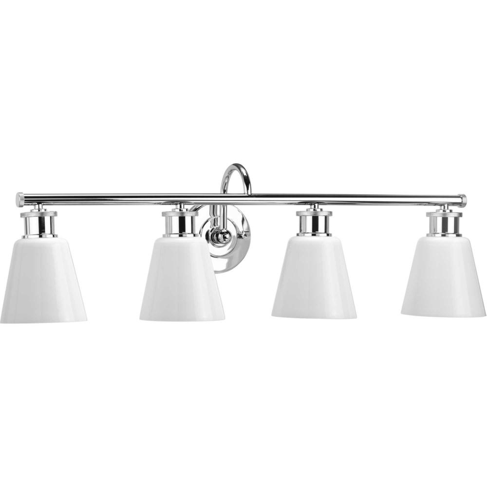 Ashford Collection Four-Light Polished Chrome and Opal Glass Farmhouse Style Bath Vanity Wall Light