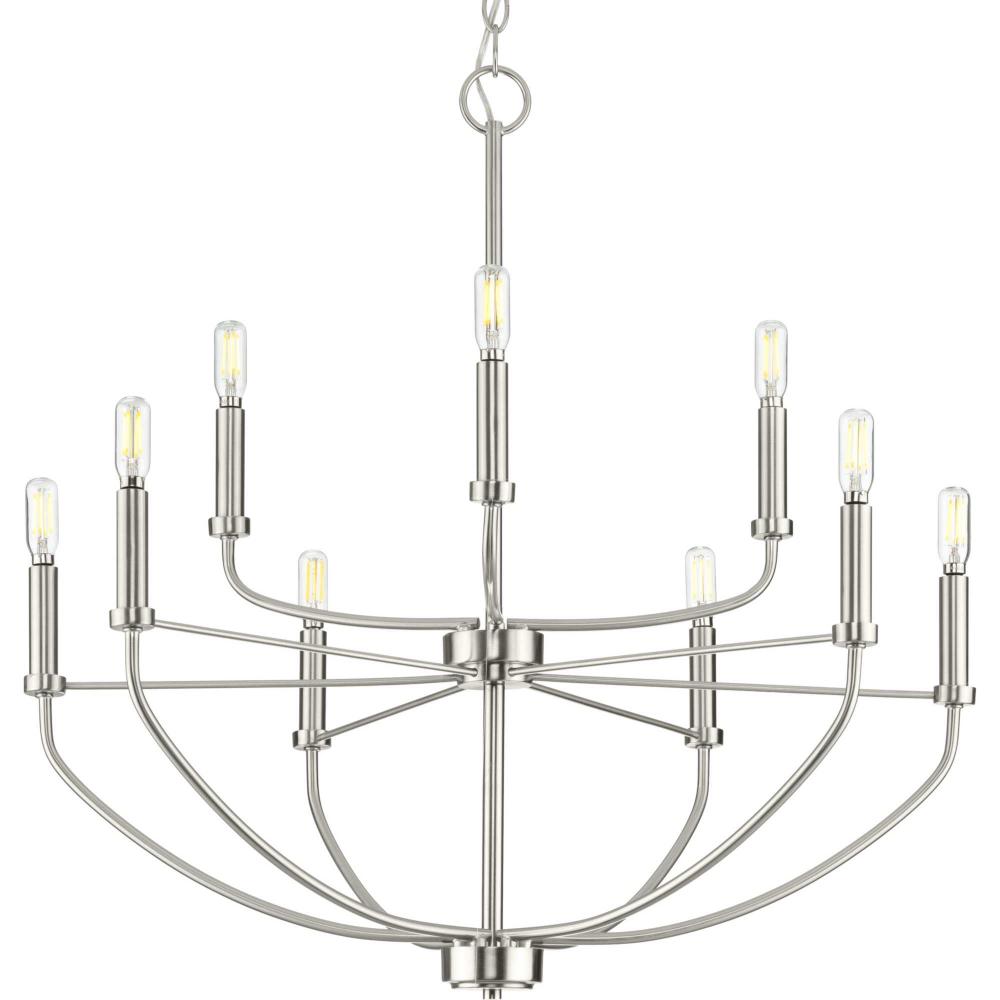 Leyden Collection Nine-Light Brushed Nickel Farmhouse Style Chandelier Light