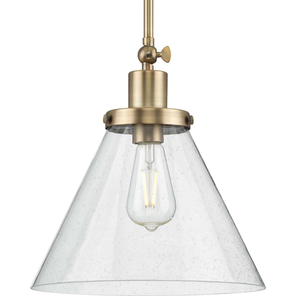 Hinton Collection One-Light Vintage Brass and Seeded Glass Vintage Style Hanging Pendant Light