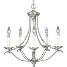 Progress P4057-09 - Five Light Brushed Nickel White Finish Candle Sleeves Glass Up Chandelier
