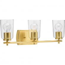 Progress P300156-012 - Adley Collection Three-Light Satin Brass Clear Glass New Traditional Bath Vanity Light