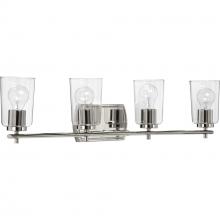 Progress P300157-104 - Adley Collection Four-Light Polished Nickel Clear Glass New Traditional Bath Vanity Light