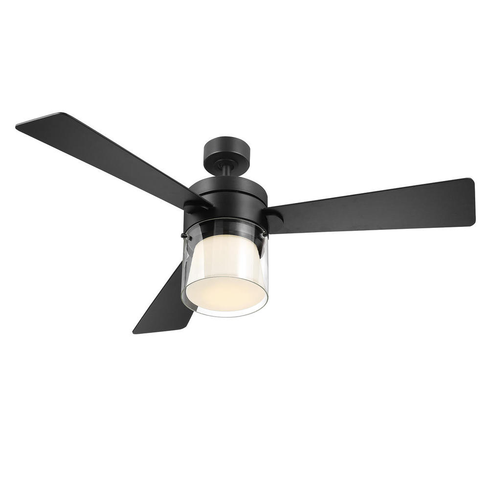 3 Blade Ceiling Fan w/ Matte Black  Finish, Matte Black Blades & Integrated LED Light
