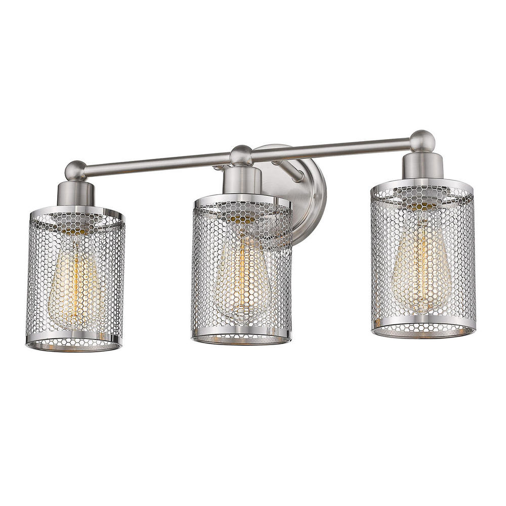 3x60W Bath Light w/ Brushed Nickel Finish & Metal Cage Shades