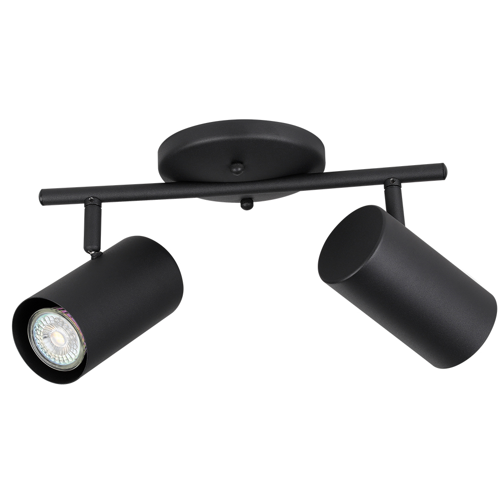 2 LT Fixed Track Light Structured Black Finish Metal Cylinder Shades 2x10W