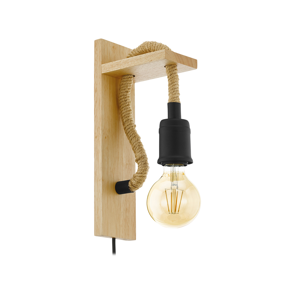 Rampside - Open Bulb Wall Light Natural Wood 1x60W