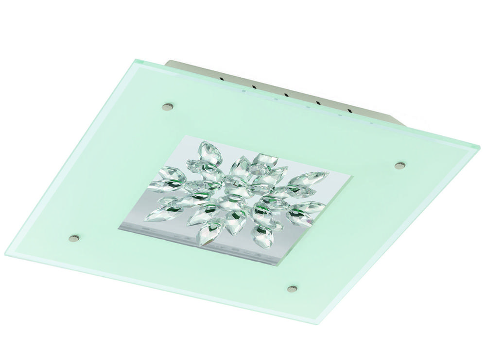1x23.5W LED Ceiling Light w/ White Glass w/ Clear Trim and Crystals