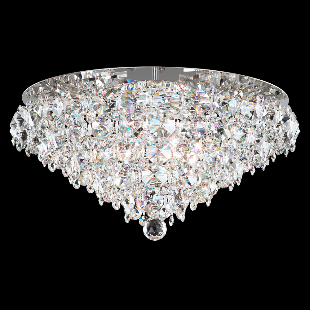 Baronet 6 Light 120V Flush Mount in Polished Stainless Steel with Clear Optic Crystal