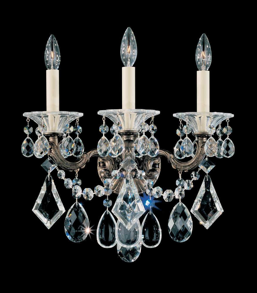 La Scala 3 Light 120V Wall Sconce in Florentine Bronze with Clear Radiance Crystal