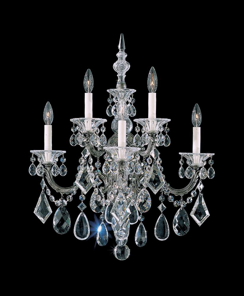 La Scala 5 Light 120V Wall Sconce in Antique Silver with Clear Crystals from Swarovski