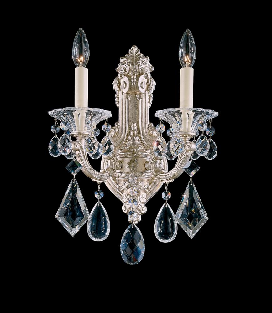 La Scala 2 Light 120V Wall Sconce in Antique Silver with Clear Crystals from Swarovski