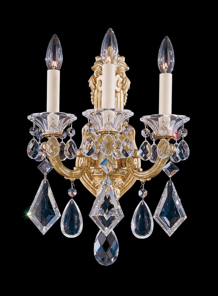 La Scala 3 Light 120V Wall Sconce in Heirloom Gold with Clear Crystals from Swarovski