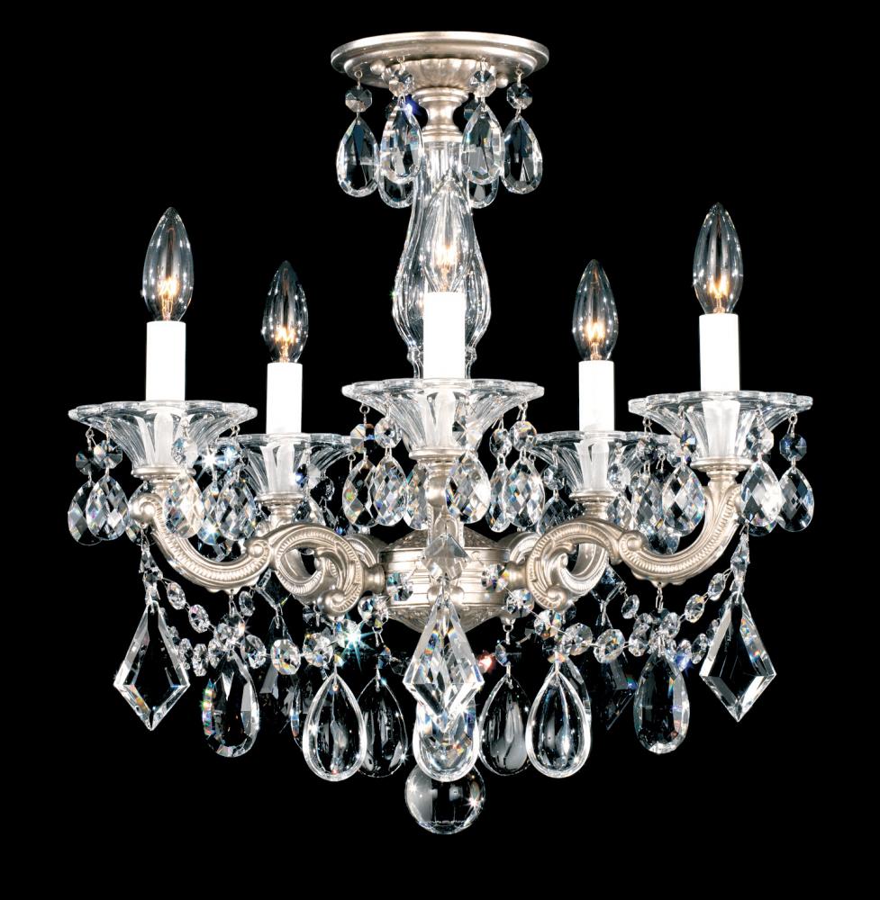 La Scala 5 Light 120V Semi-Flush Mount or Chandelier in Antique Silver with Clear Crystals from Sw