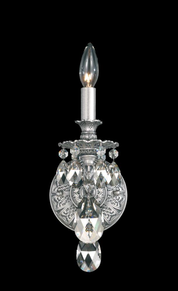 Milano 1 Light 120V Wall Sconce in Antique Silver with Clear Crystals from Swarovski