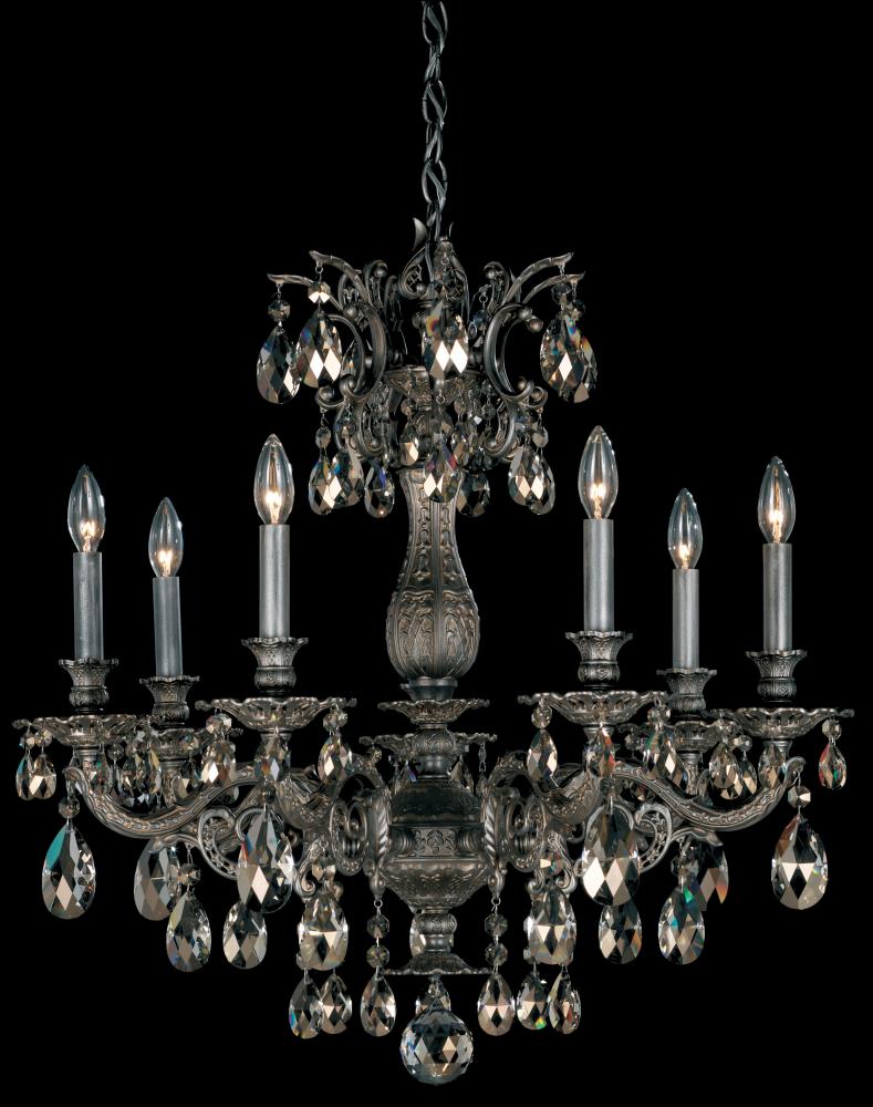 Milano 7 Light 120V Chandelier in Antique Silver with Clear Heritage Handcut Crystal