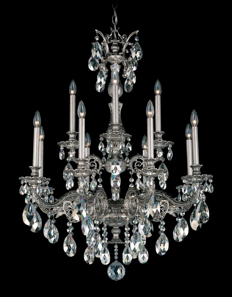 Milano 12 Light 120V Chandelier in Florentine Bronze with Clear Crystals from Swarovski
