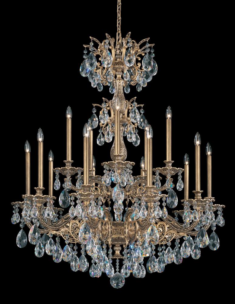 Milano 15 Light 120V Chandelier in Florentine Bronze with Clear Crystals from Swarovski