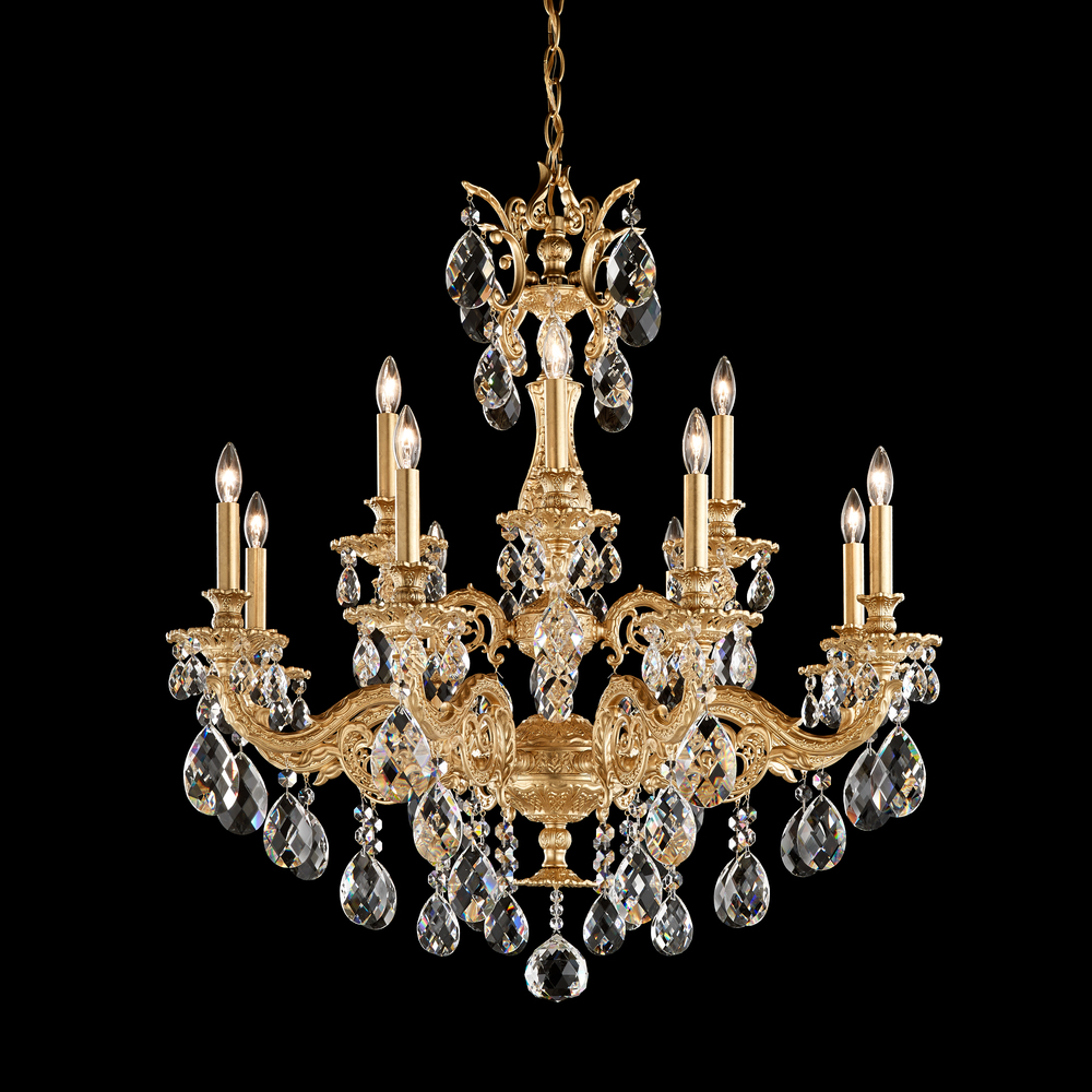 Milano 12 Light 120V Chandelier in Parchment Gold with Clear Crystals from Swarovski