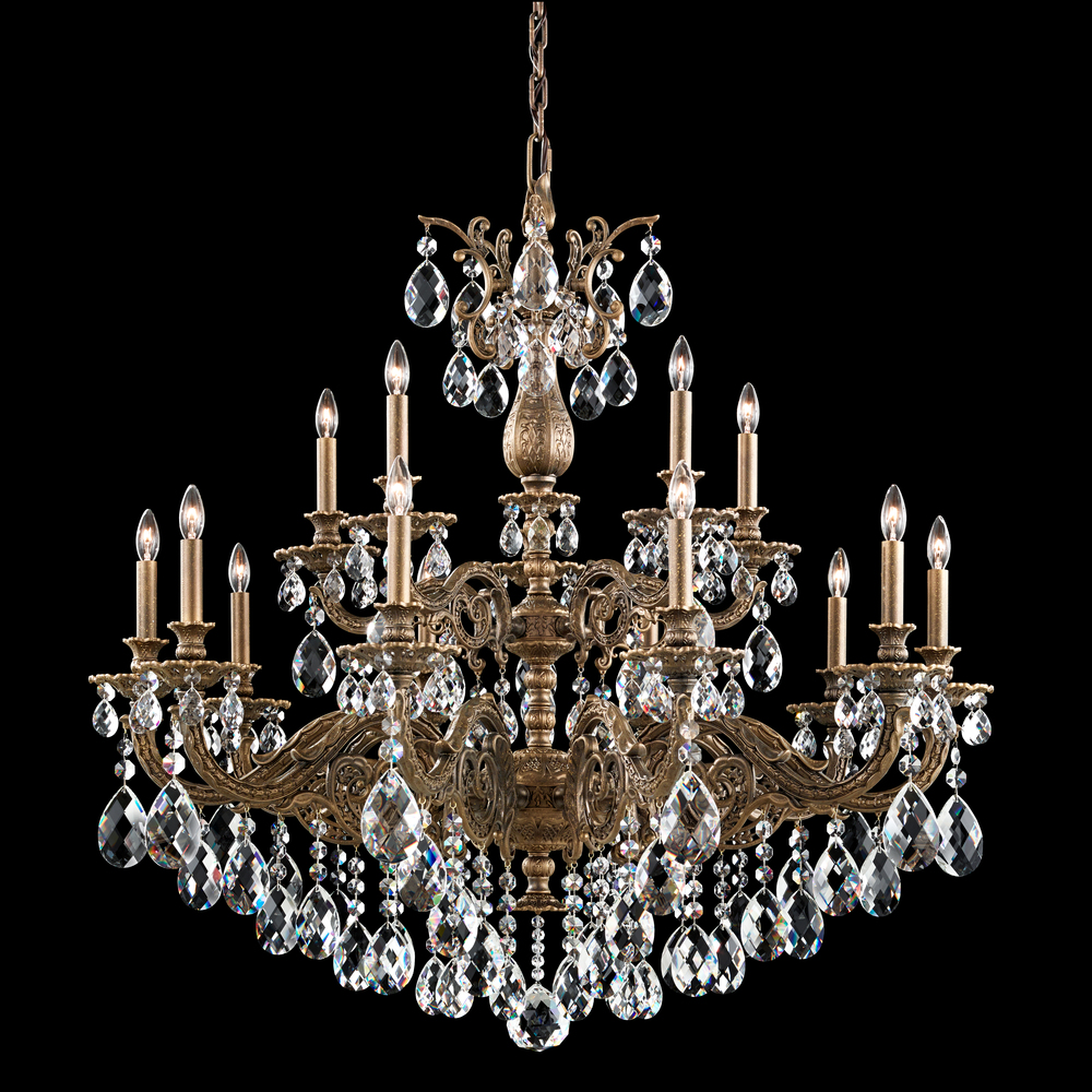 Milano 15 Light 120V Chandelier in Florentine Bronze with Clear Heritage Handcut Crystal