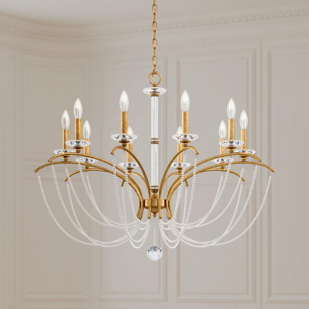 Priscilla 10 Light 120V Chandelier in Heirloom Gold with White Pearl