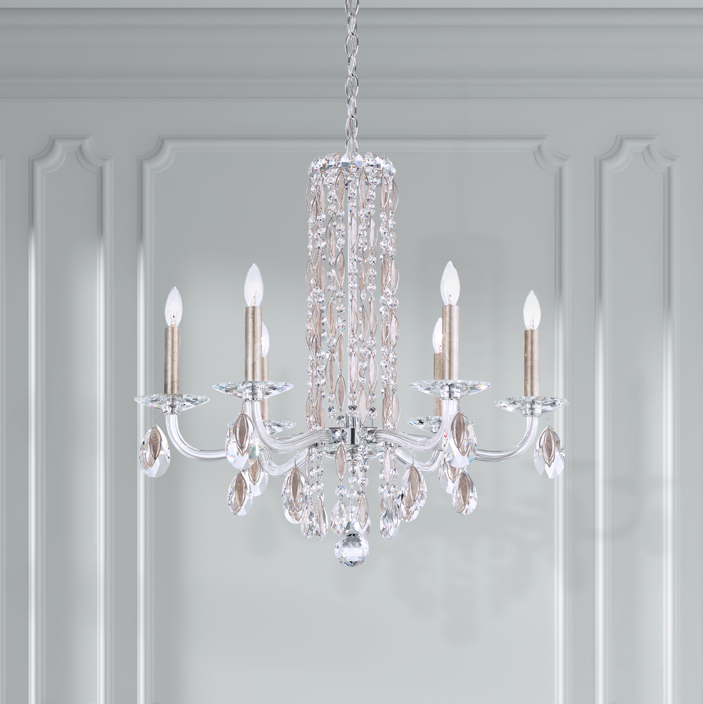 Siena 6 Light 120V Chandelier (No Spikes) in Antique Silver with Clear Radiance Crystal