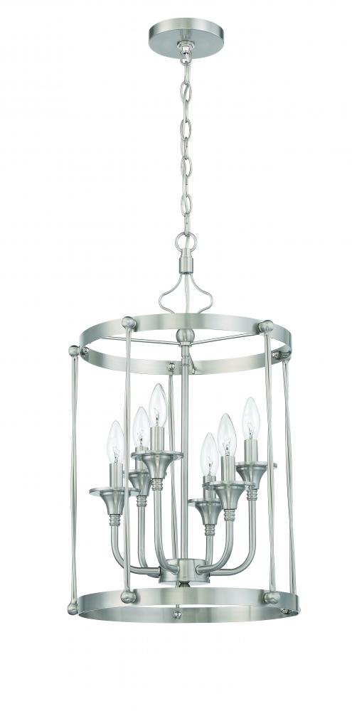 Jolenne 6 Light Cage Foyer Pendant in Brushed Polished Nickel