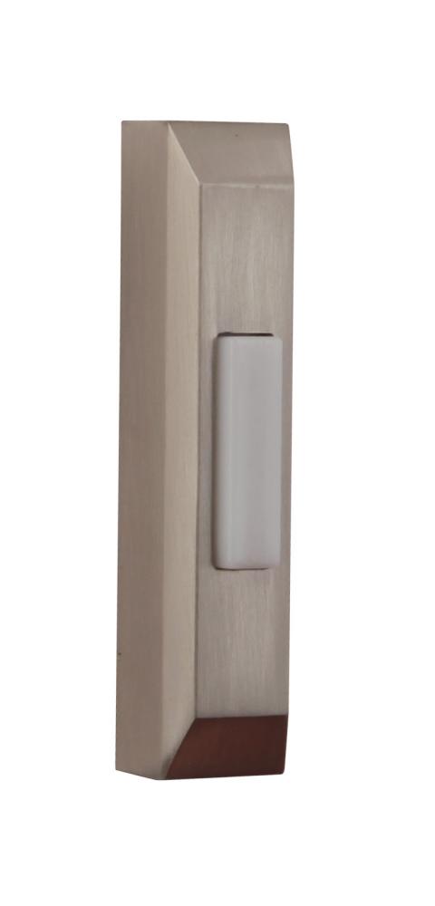 Surface Mount LED Lighted Push Button, Thin Rectangle Profile in Brushed Polished Nickel