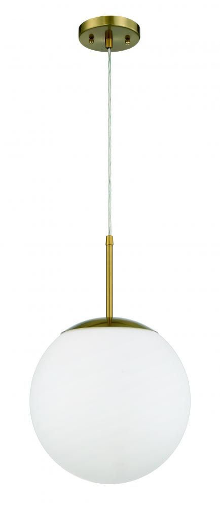 Gaze 1 Light 12&#34; Pendant in Satin Brass (White Glass)