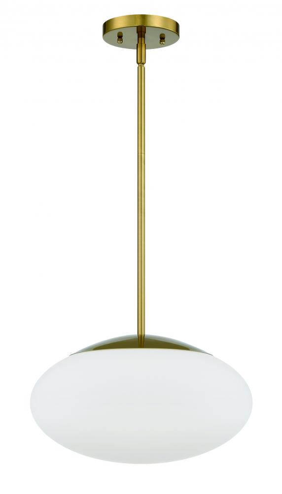 Gaze 1 Light 14&#34; Pendant in Satin Brass (White Glass)