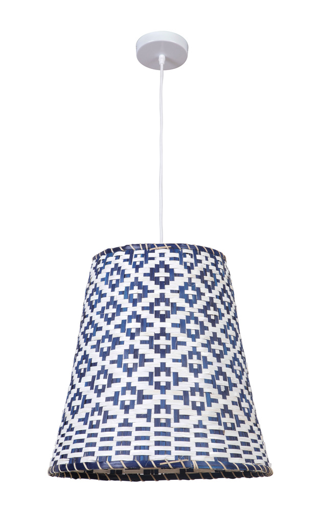 1 Light Pendant w/Blue & White Woven Shade