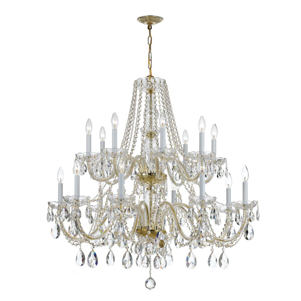 Traditional Crystal 16 Light Spectra Crystal Polished Brass Chandelier