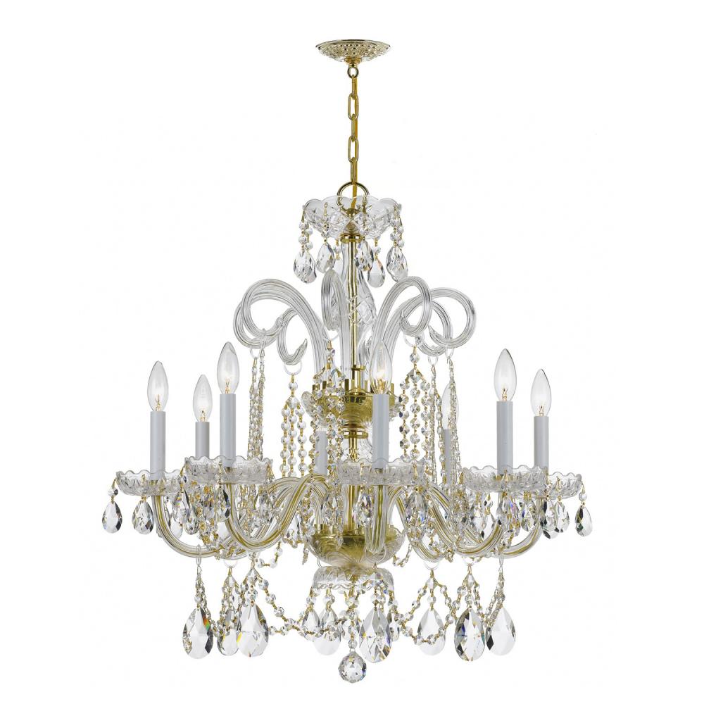 Traditional Crystal 8 Light Spectra Crystal Polished Brass Chandelier