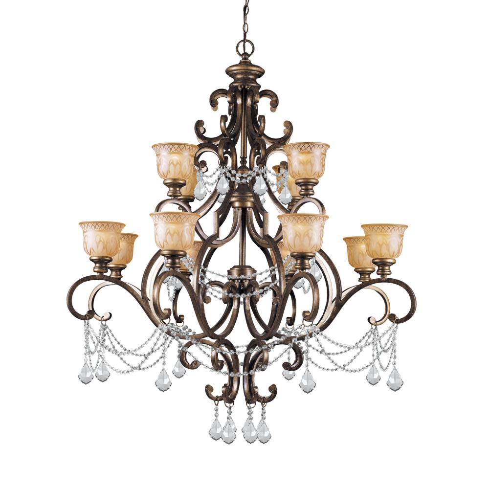 Norwalk 12 Light Hand Cut Crystal Bronze Umber Chandelier