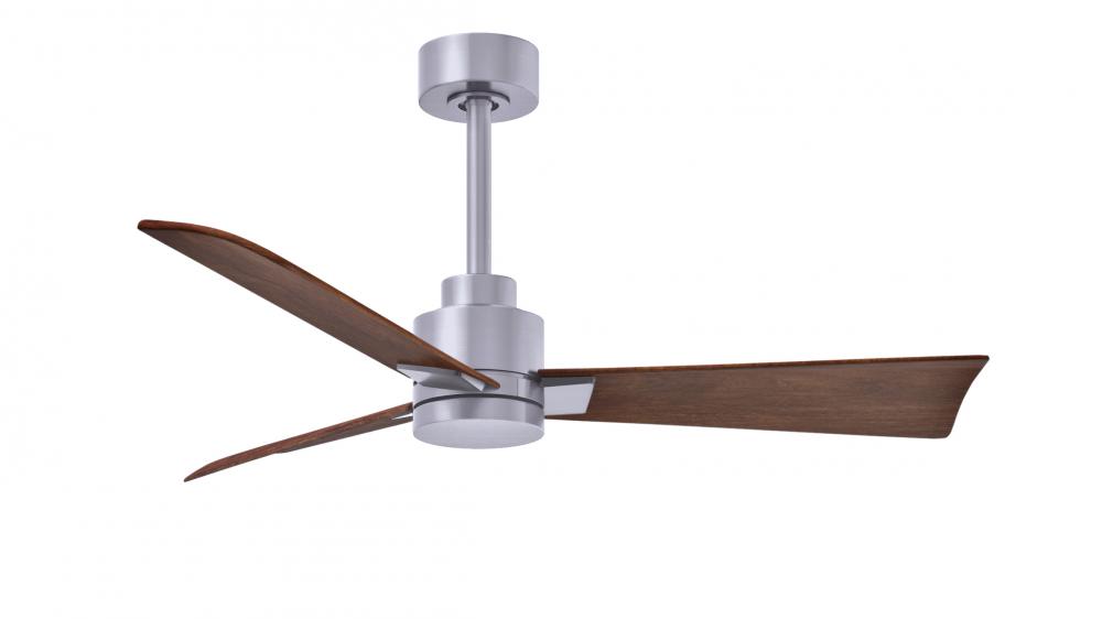 Alessandra 3-blade transitional ceiling fan in brushed nickel finish with walnut blades. Optimized