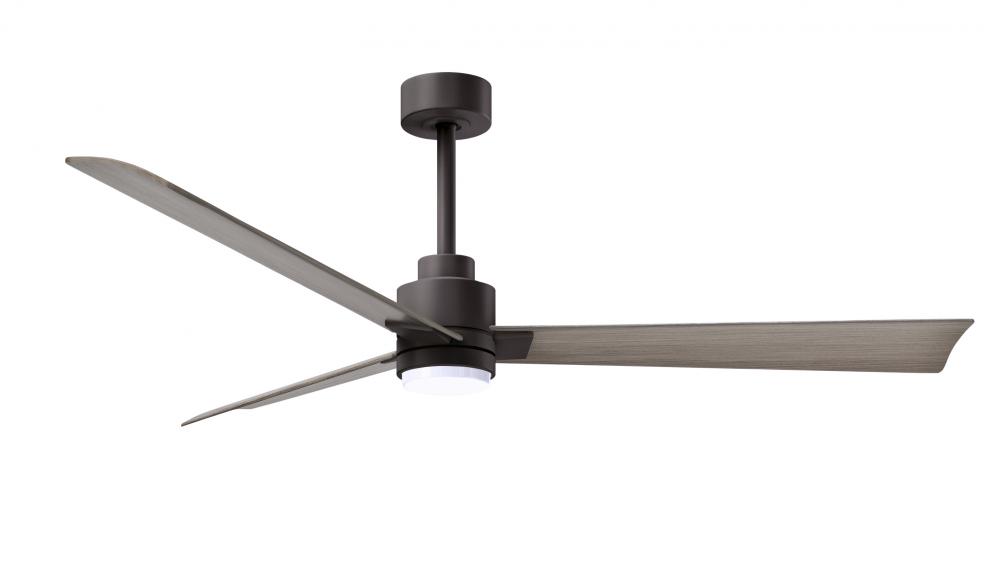 Alessandra 3-blade transitional ceiling fan in textured bronze finish with gray ash blades. Optimi