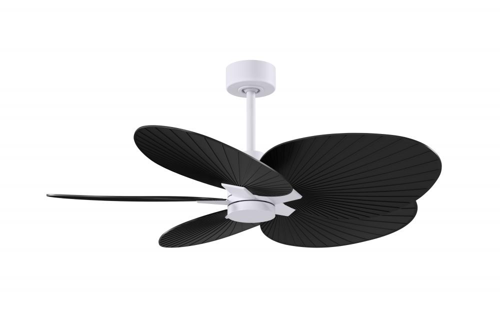 Alessandra Tropical 5-blade ceiling fan in Matte White and Matte Black blades.