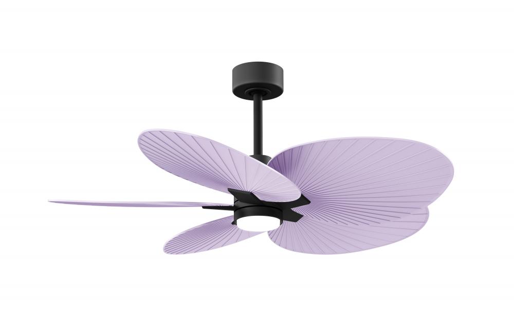 Alessandra Tropical 5-blade ceiling fan in Matte Black and Lilac blades.