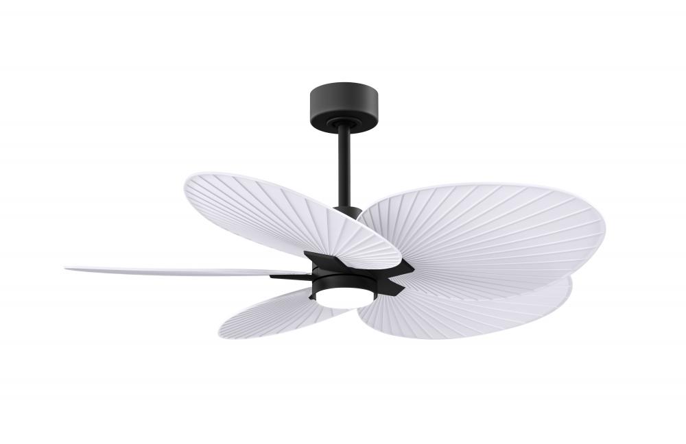 Alessandra Tropical 5-blade ceiling fan in Matte Black and Matte White blades.