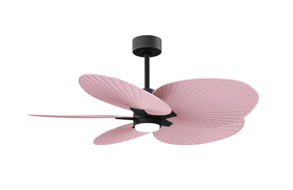 Alessandra Tropical 5-blade ceiling fan in Matte Black and Lilac blades.