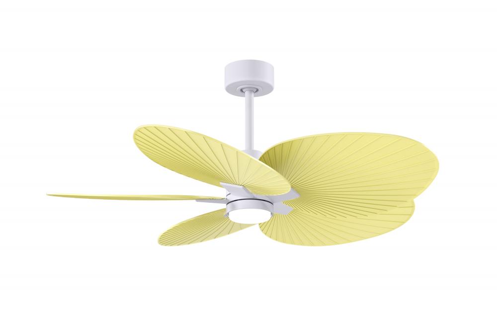 Alessandra Tropical 5-blade ceiling fan in Matte White and Light Yellow blades.