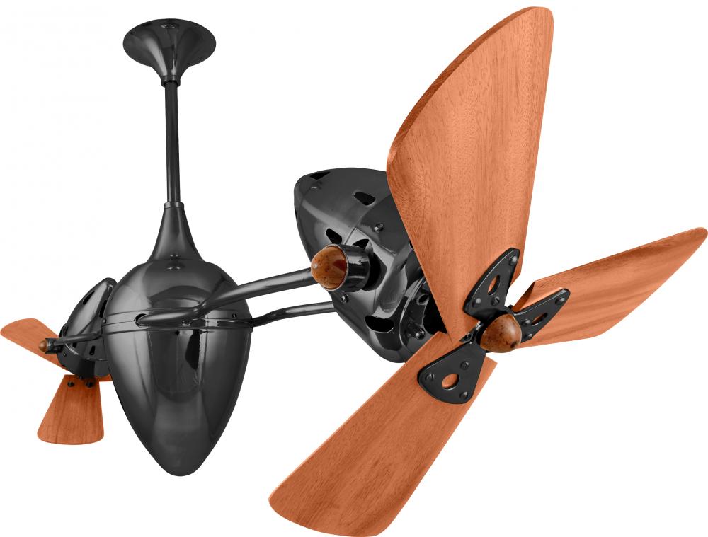 Ar Ruthiane 360° dual headed rotational ceiling fan in black nickel finish with solid sustainable