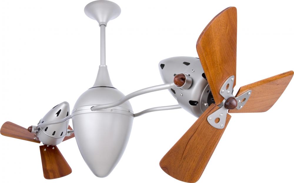 Ar Ruthiane 360° dual headed rotational ceiling fan in brushed nickel with solid sustainable maho