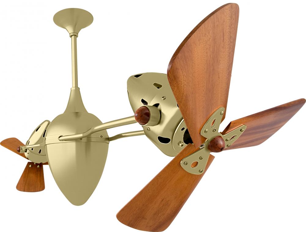 Ar Ruthiane 360° dual headed rotational ceiling fan in brushed brass finish with solid sustainabl