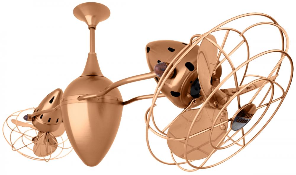 Ar Ruthiane 360° dual headed rotational ceiling fan in brushed copper finish with metal blades.