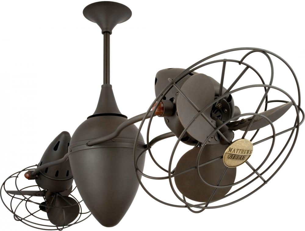 Ar Ruthiane 360° dual headed rotational ceiling fan in bronzette finish with metal blades.