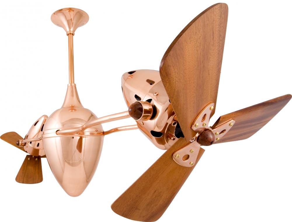 Ar Ruthiane 360° dual headed rotational ceiling fan in polished copper finish with solid sustaina