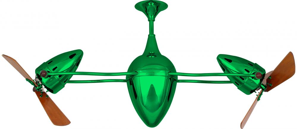 Ar Ruthiane 360° dual headed rotational ceiling fan in Esmeralda (Green) finish with solid sustai