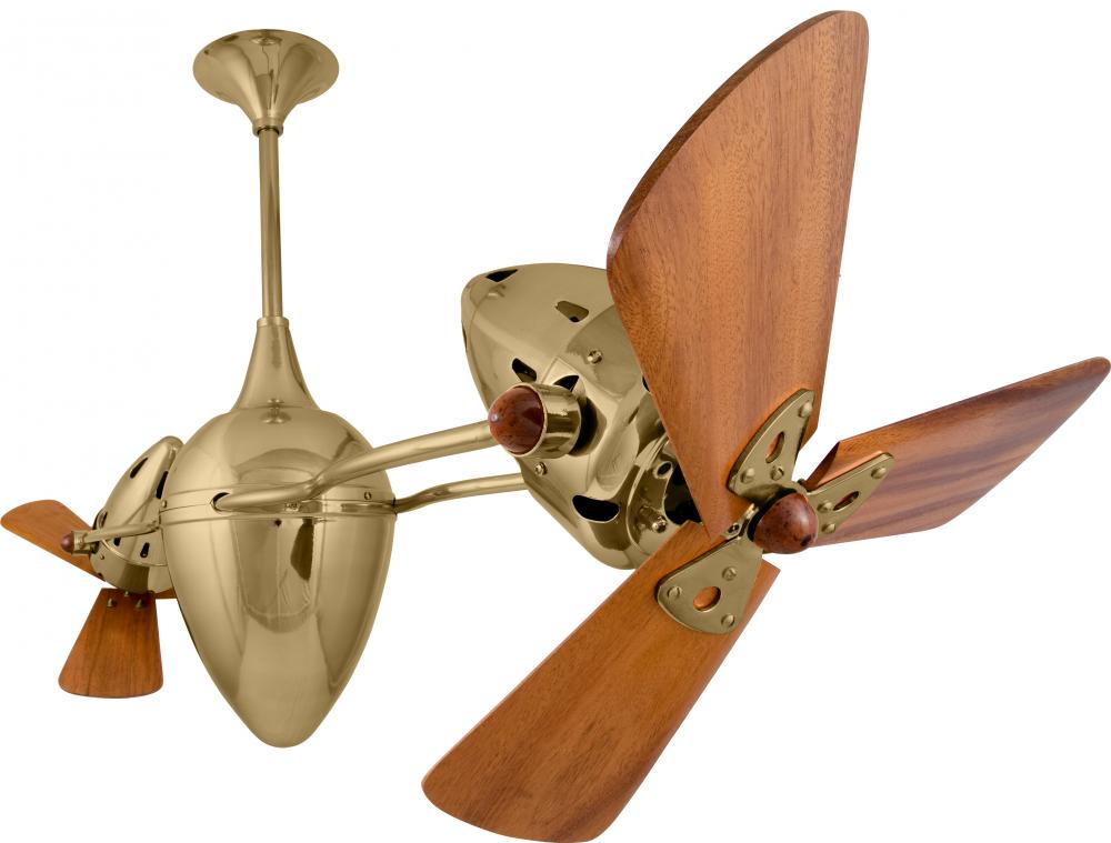 Ar Ruthiane 360° dual headed rotational ceiling fan in polished brass finish with solid sustainab