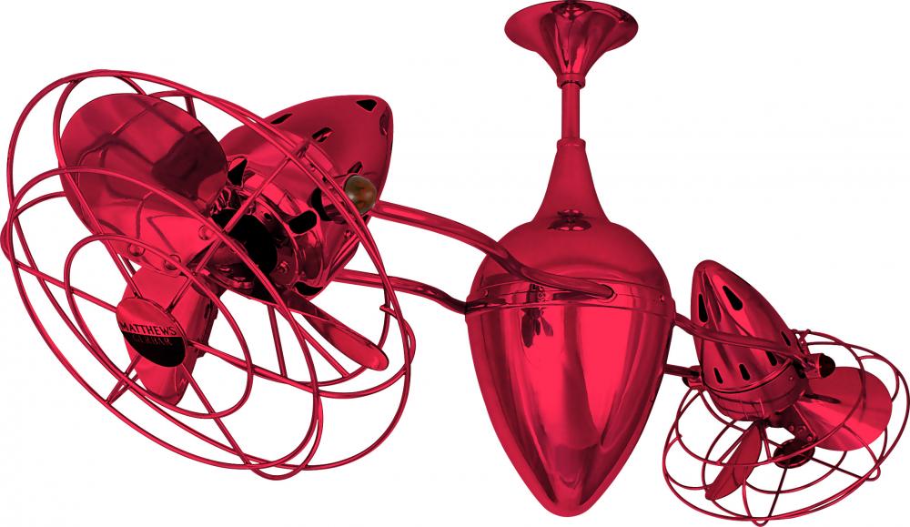 Ar Ruthiane 360° dual headed rotational ceiling fan in Rubi (Red) finish with metal blades.